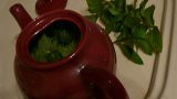 Nettles in a teapot with mint leaves